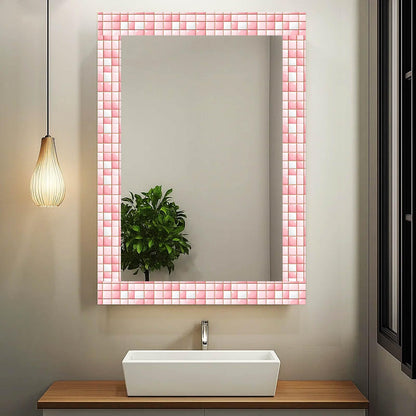 IVN Wallpaper Border Peel and Stick Decorative Wall Trim Self Adhesive Pink White Glossy Mosaic Pattern Accent Strip for Bathroom Laundry Room Pool Area Mirror Frame Shelf Wall Edge 4x196 Inch