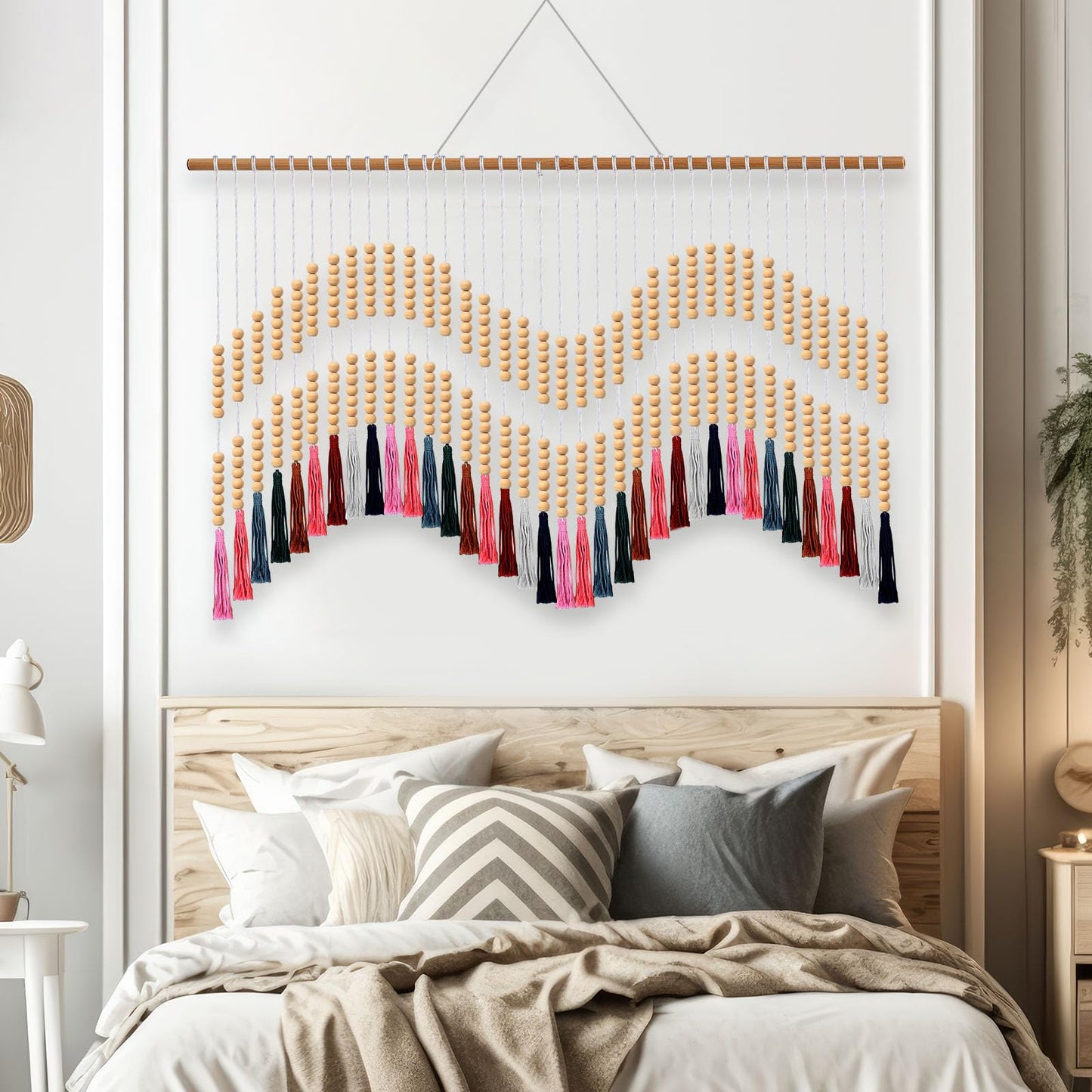 Tiamon Boho Wall Decor - 59'' W x 42'' L Macrame Wall Hanging Large Tapestry Art for Bathroom Farmhouse Bedroom Living Room Nursery Classroom Bohemian Natural Modern Rustic Style Decoration