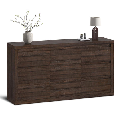 Garvee Modern 9 Drawer Dresser for Bedroom, Wide Chest of Drawers with Anti-Tipping Device, Wooden Storage Cabinet and TV Stand for Closet, Living Room or Hallway,Brown