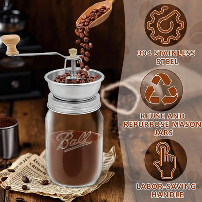 Coffee Grinder Lid for Mason Jar of Regular Mouth Manual Coffee Grinder for Home Use Stainless Steel Spice Grinder