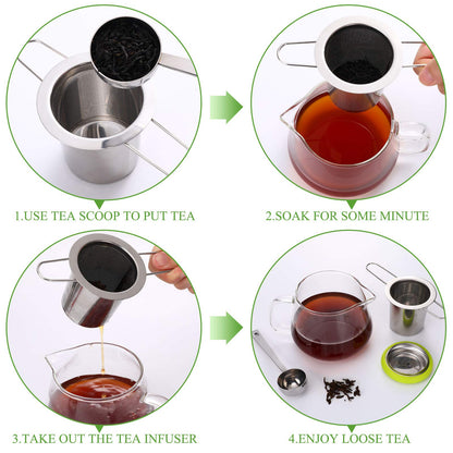 2 Pieces Tea Infusers Stainless Steel Strainer Folding Handle Filter Extra Filter Fine Mesh Strainer Brewing Basket with Lid for Loose Leaf Tea