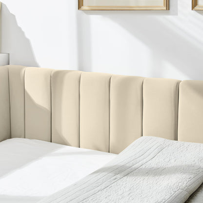 DNYN L-Shaped Velvet Daybed with Backrest and Armrest for Bedroom/Guest Room, Full Size Upholstered Sofabed Frame with Wooden Slats Support, No Box Spring Needed & Easy Assemble