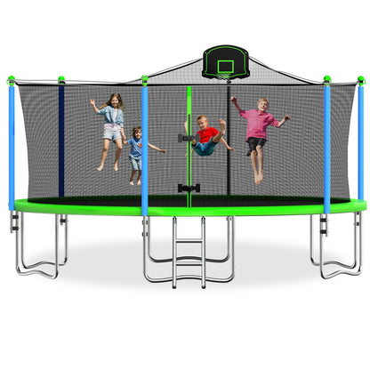 Tatub 16FT Trampoline for Kids and Adults, Outdoor Recreational Trampolines with Basketball Hoop & Enclosure Net, Green