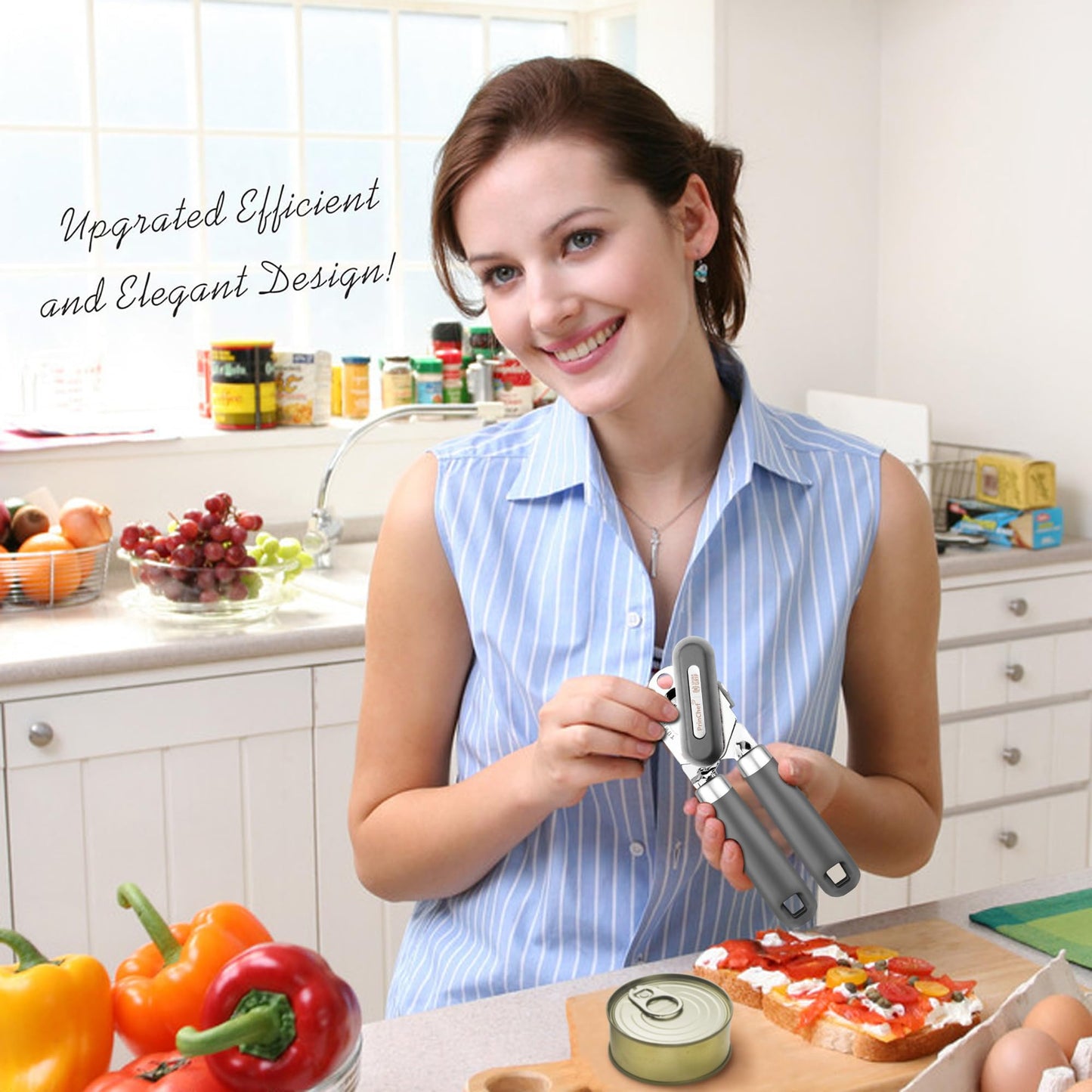 SPIDER GRIP Can Opener, No-Trouble-Lid-Lift Manual Handheld Can Opener with Magnet, Smooth Edge Safe Cut for Beer/Tin/Bottle, Big Turning Knob Anti-Slip Handle Good for Seniors with Arthritis