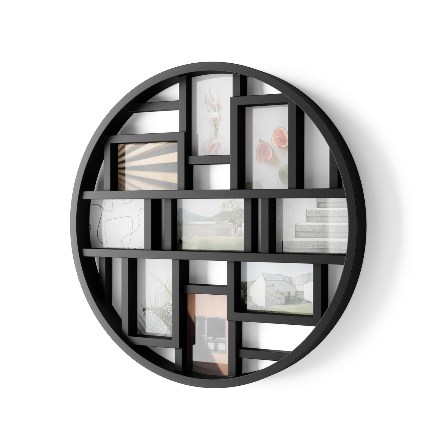 Umbra Luna Collage Picture Frame Holds Nine 4x6 Photos, Large 22-Inch Diameter, Black