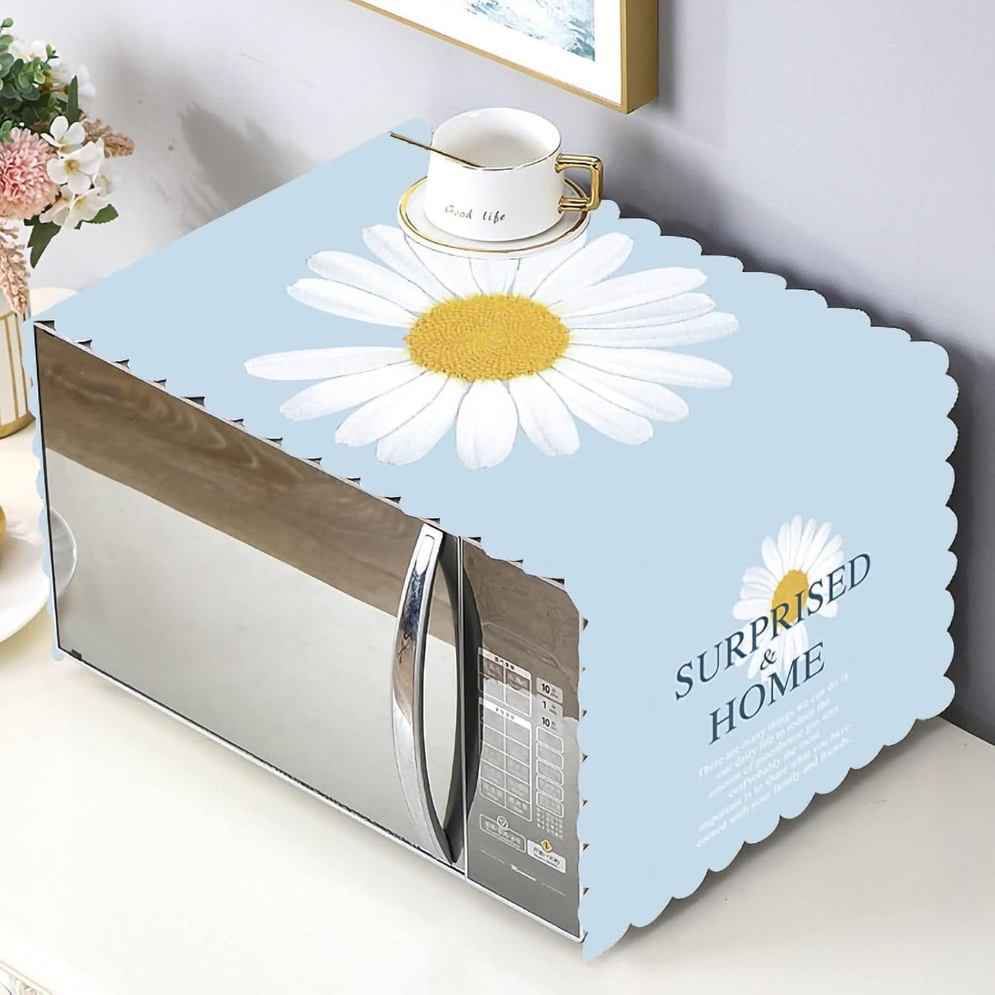 Microwave Cover, Decorative Dust Cover for Microwave Oven, Kitchen Appliance Cover (Daisy)