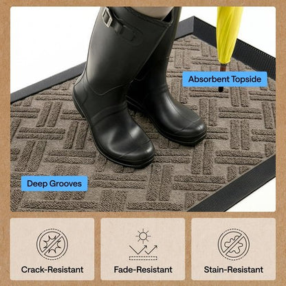 GORILLA GRIP Waterproof All-Season WeatherMAX Doormat - 35x23 Natural Rubber, Stain & Fade Resistant, Easy Clean Taupe