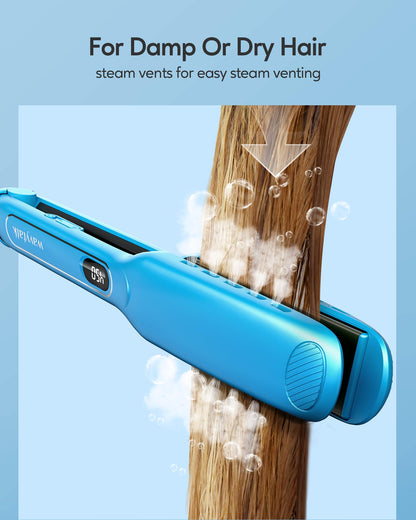 Wavytalk Wet to Straight Hair Straightener, Titanium 1.75 Inch Vent Sesh Wide Flat Iron, Straightener for Damp or Dry Hair with Dual Voltage Leave Silky & Smooth, Black
