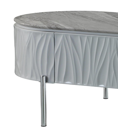 Acme Yukino Contemporary Wood/Metal Coffee Table in Gray High Gloss and Chrome