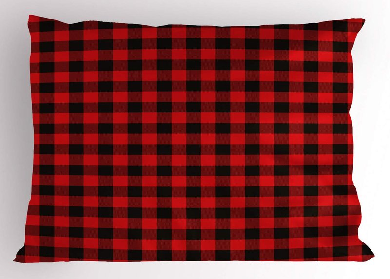 Ambesonne Plaid Pillow Sham, Lumberjack Fashion Buffalo Style Checks Pattern Retro Style with Grid Composition, Decorative Standard Size Printed Pillowcase, 26" X 20", Orange Black