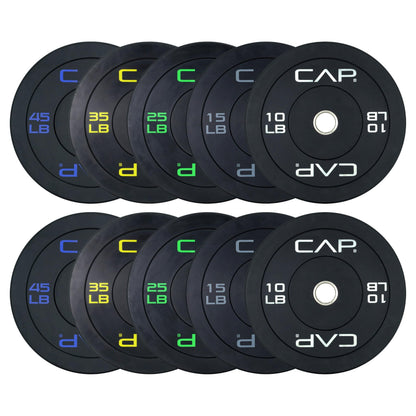 CAP Barbell 260 LB Economy Olympic Bumper Plate Set with Color Logo | Black