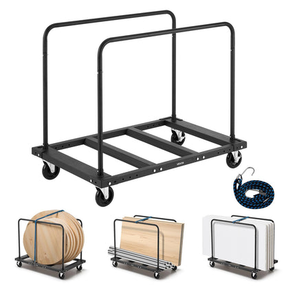 VEVOR Folding Table Cart, Heavy Duty Table Trolley with 5" Swivel Wheels, 1800 LBS Drywall Dolly Cart for Garage, Home, Warehouse, Party Event Hotel Furniture 10 Table Capacity