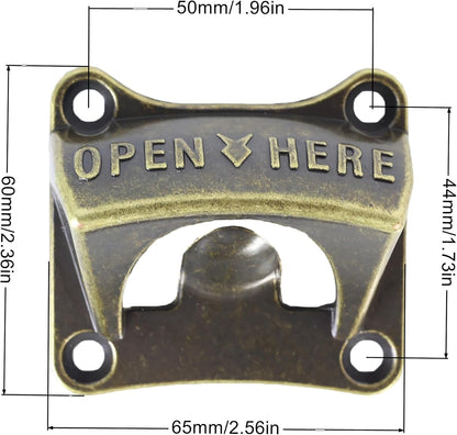 Wall Mounted Bottle Opener, Rustproof Square Old Style Beer Cap Opener, Antique Bronze Stationary for Outdoor (Pack of
