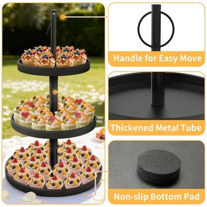OugeWood Cupcake Stand for 50 Cupcakes,Cupcake Stand 2 PACK Metal 3 Tier Cupcake Tower Black Tiered Tray Stand Cupcake Holder Stand Cake Stand Serving Trays Dessert Stands with Handle for Party