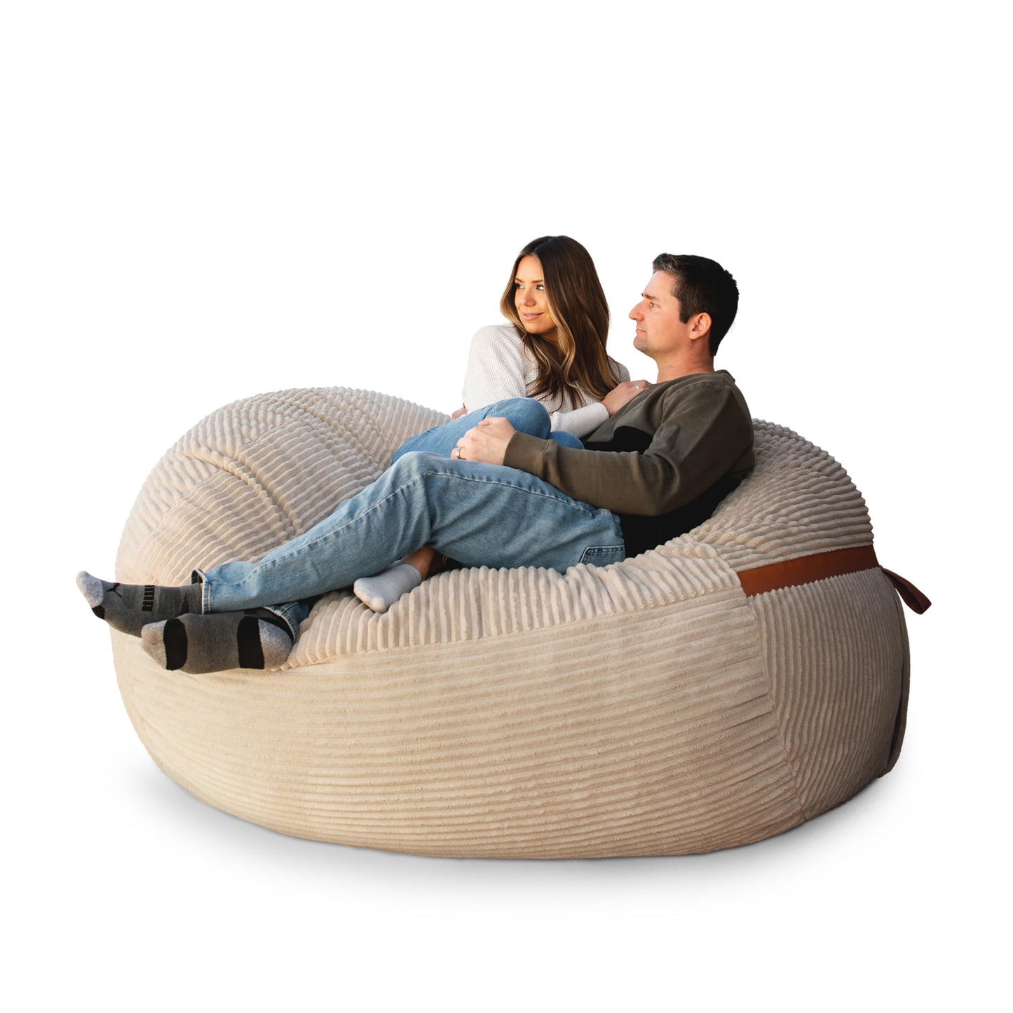 Big Joe Fuf 7Ft Giant Foam Bean Bag Chair, Oversized Couch with Removable Cover for Kids, Teens, Adults, Vanilla Latte Corded Plush, 7 Foot