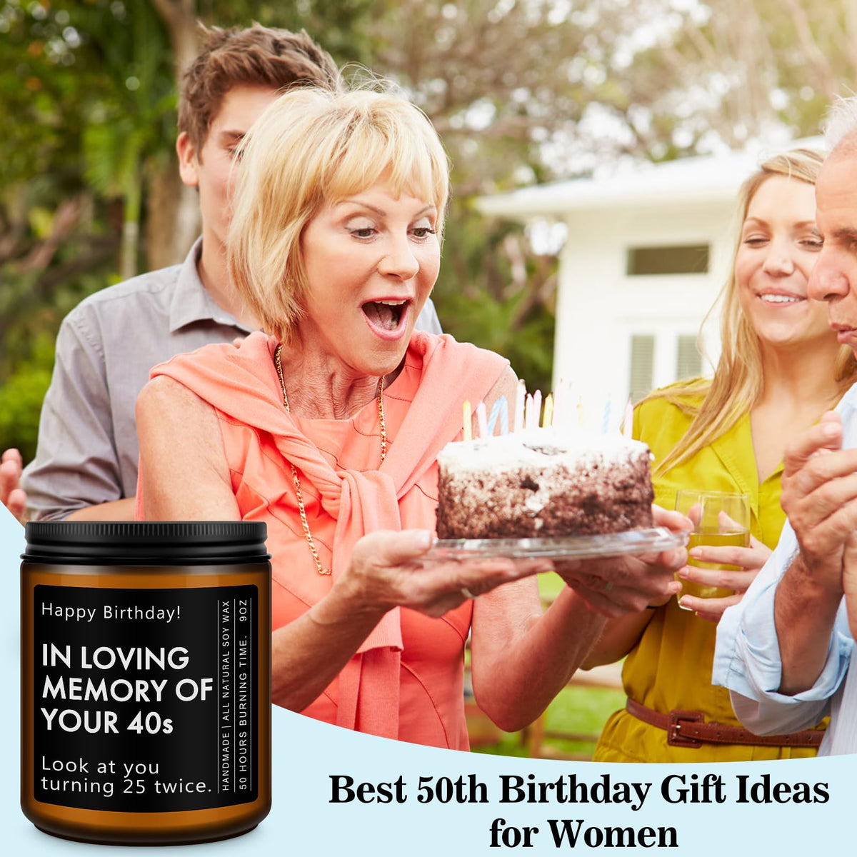 RIZOOCE 50th Birthday Gifts for Her Him, 50 Year Old Birthday Gifts - Funny & Unique Presents for Men & Women Born in 1976, Lavender Scented Candle, 7oz
