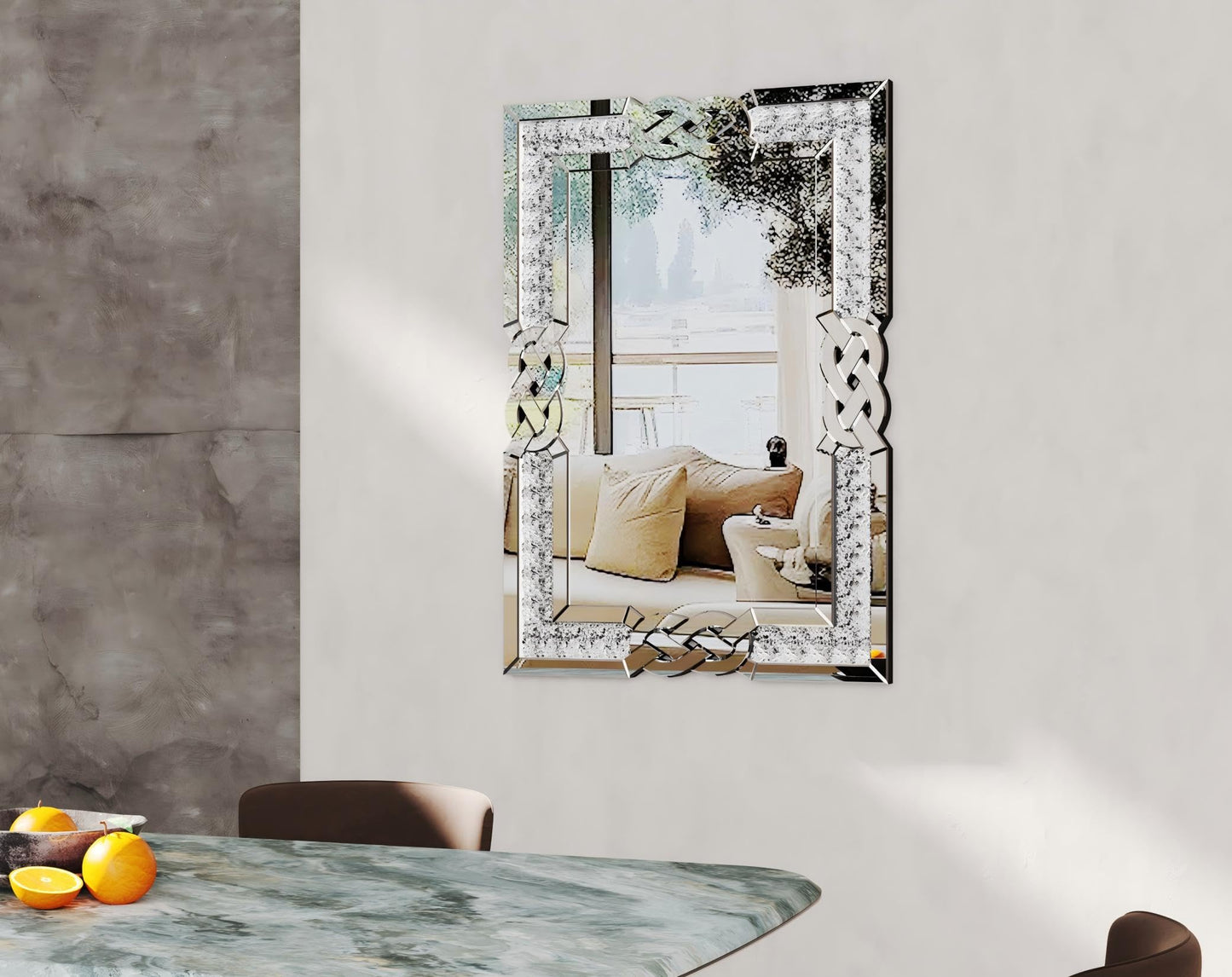 Artloge Crushed Diamond Mirror Silver Vanity Rectangular Wall Decor 36x24 inch