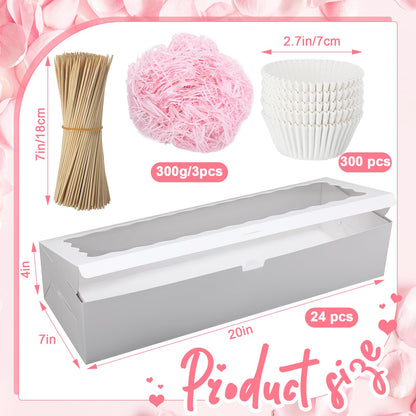 Chivertion 20 Pack Mother's Day Rose and Wine Box for Gifts 20" X 7" X 4" Cookie Bakery Boxes With Window Rectangle Extra Large Treat Boxes for Strawberries Chocolate Cake