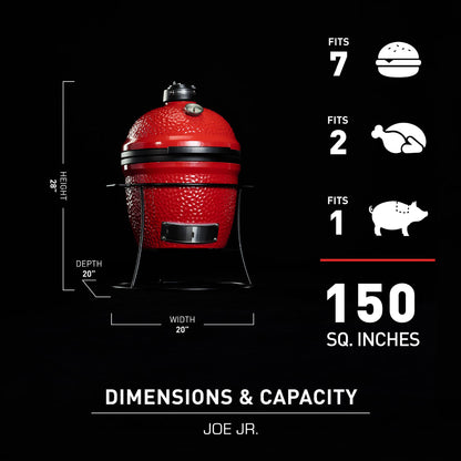 Kamado Joe Joe Jr 13.5-inch Portable Ceramic Charcoal Grill with Grill Stand, Stainless Steel Cooking Grate, Heat Deflectors and Ash Tool in Red, Model KJ13RH