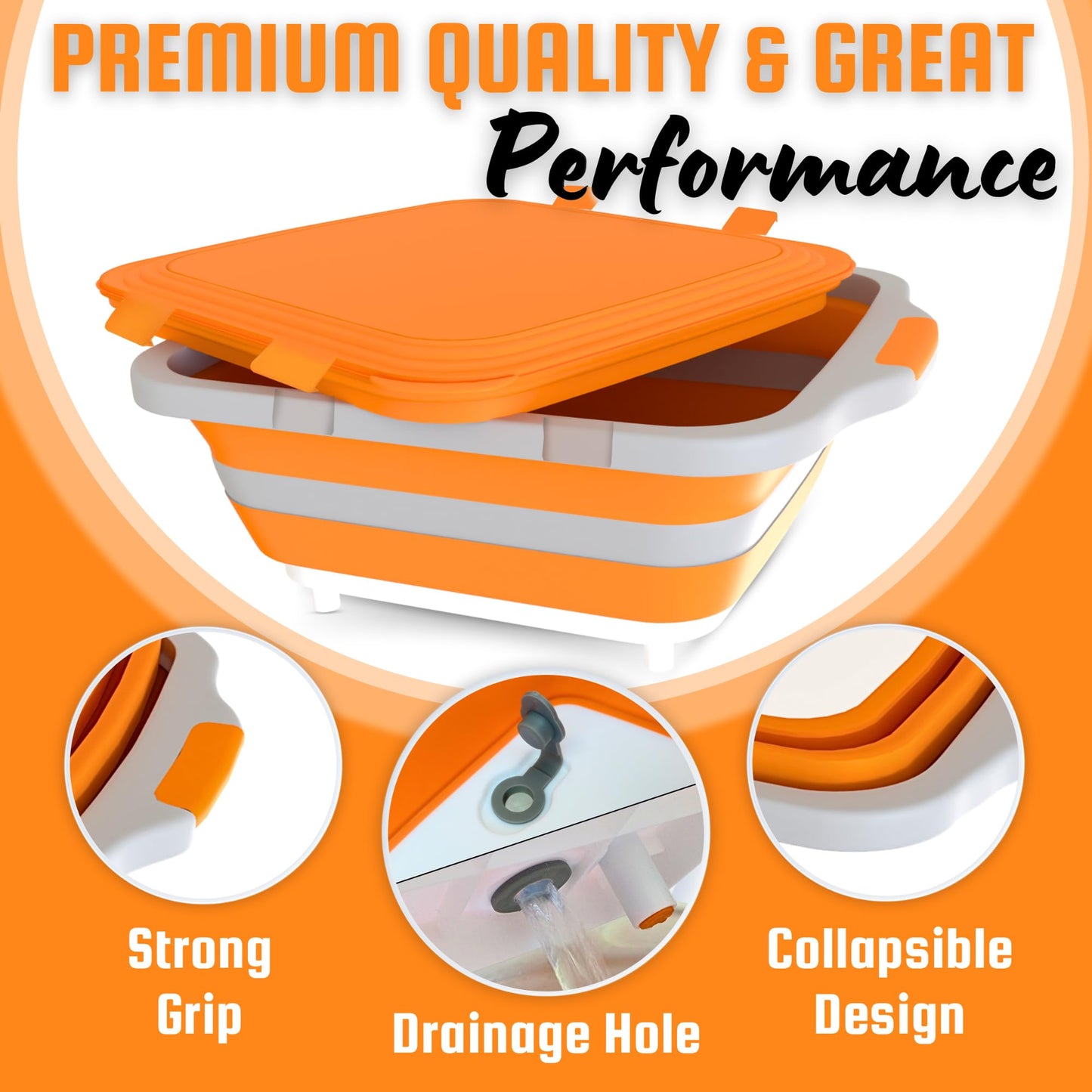MAYALEAD BBQ Prep Tub with 2 Pcs Meat Shredder Claws, Collapsible Cutting Board, Cutting Board with Locking Lids, Drip Easy BBQ Prep Tub with lid-XL Size (Orange)