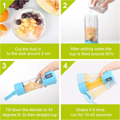 Portable Blender for Shakes and Smoothies, Cordless Personal Mini 13oz Blender Bottle, USB Rechargeable Travel Juicer