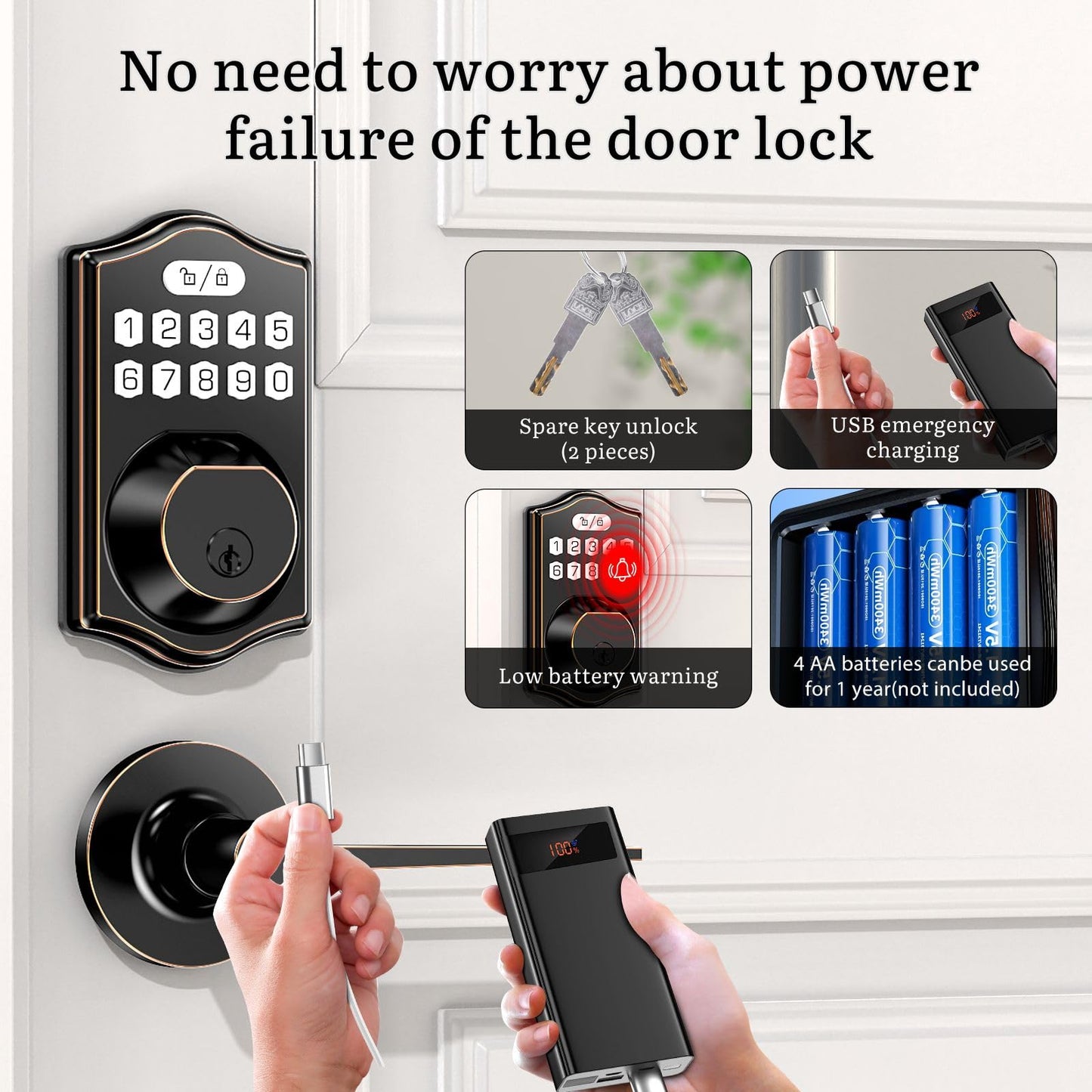 keyless Entry Door Lock deadbolt with Handle Set- Front Door Fingerprint Smart Locks with 2 Lever Handles-Keypad Code Deadbolt -App Control,Auto Lock,Easy to Install