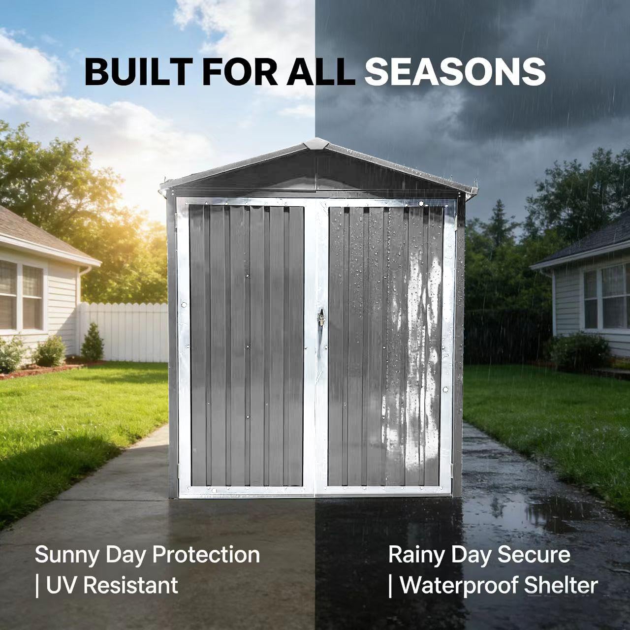YOPTO 10x6.64 FT Metal Frame Garden Sheds with Lockable Doors and Window,Outdoor Heavy-Duty Storage Shed,w/Waterproof Roofs,for Motorcycle Bicycles Lawnmowers,Grey+White