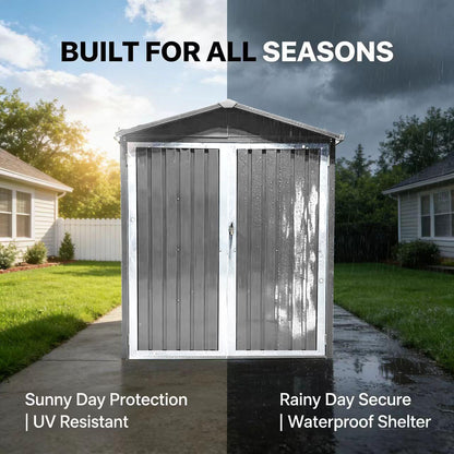 YOPTO 10x6.64 FT Metal Frame Garden Sheds with Lockable Doors and Window,Outdoor Heavy-Duty Storage Shed,w/Waterproof Roofs,for Motorcycle Bicycles Lawnmowers,Grey+White
