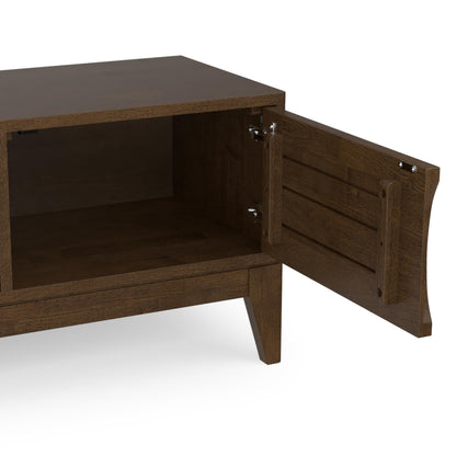 SIMPLIHOME Harper TV Stand - 72 inch Wide Solid Wood Low Media Console in Walnut Brown, Mid Century Modern Entertainment Center for Living Room for TVs up to 80 Inches with Shelf and Cord Management