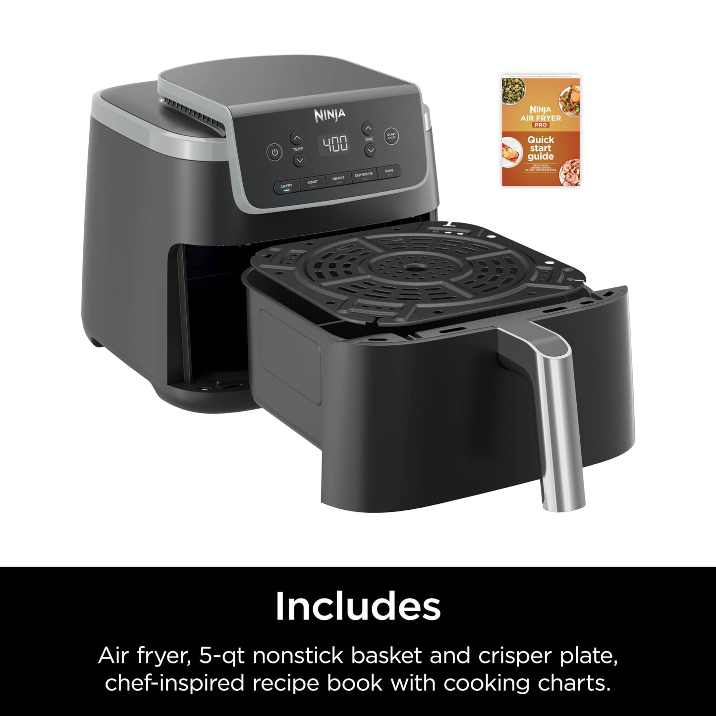 Ninja | Air Fryer | 4 QT Capacity | 4-in1 Roast, Crisp, Roast, Reheats, & Dehydrates | Dishwasher Safe Parts | Includes 20 Easy & Healthy Recipes | Compact | Grey | AF101