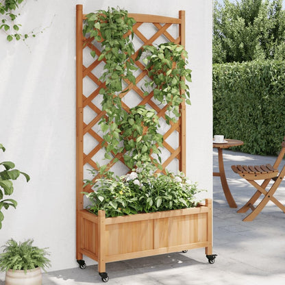 Foknhdi Brown Large Wood Planter with Trellis 62 inch Tall Elevated Plant Box on Wheels Mobile Raised Garden Bed for Climbing Vegetables Flowers Herbs Patio Balcony Outdoor