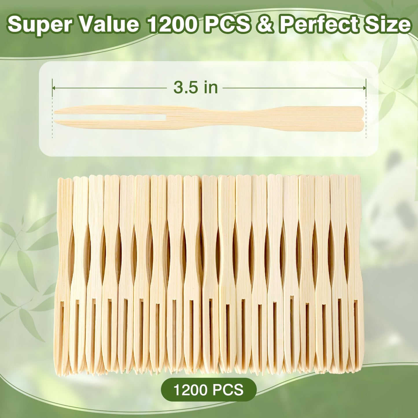 1200PCS Bamboo Appetizer Forks, 3.5 Inch Mini Bamboo Forks for Charcuterie Boards Accessories, Wooden Toothpicks for Appetizers, Disposable Small Fruit Food Cocktail Picks for Party Supplies
