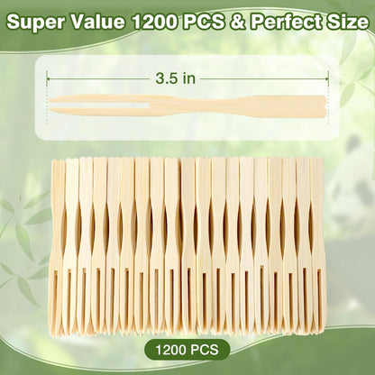 1200PCS Bamboo Appetizer Forks, 3.5 Inch Mini Bamboo Forks for Charcuterie Boards Accessories, Wooden Toothpicks for Appetizers, Disposable Small Fruit Food Cocktail Picks for Party Supplies