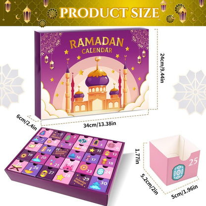 MOVINPE Ramdan Calendar with Drawers 2026 Ramadan Gifts for Kids, 30 Pre-Assembled Empty Boxes Eid Mubarak Coutdown Calendar Fillable Islamic Art Gift Box, Ramadan Party Supplies (Purple)