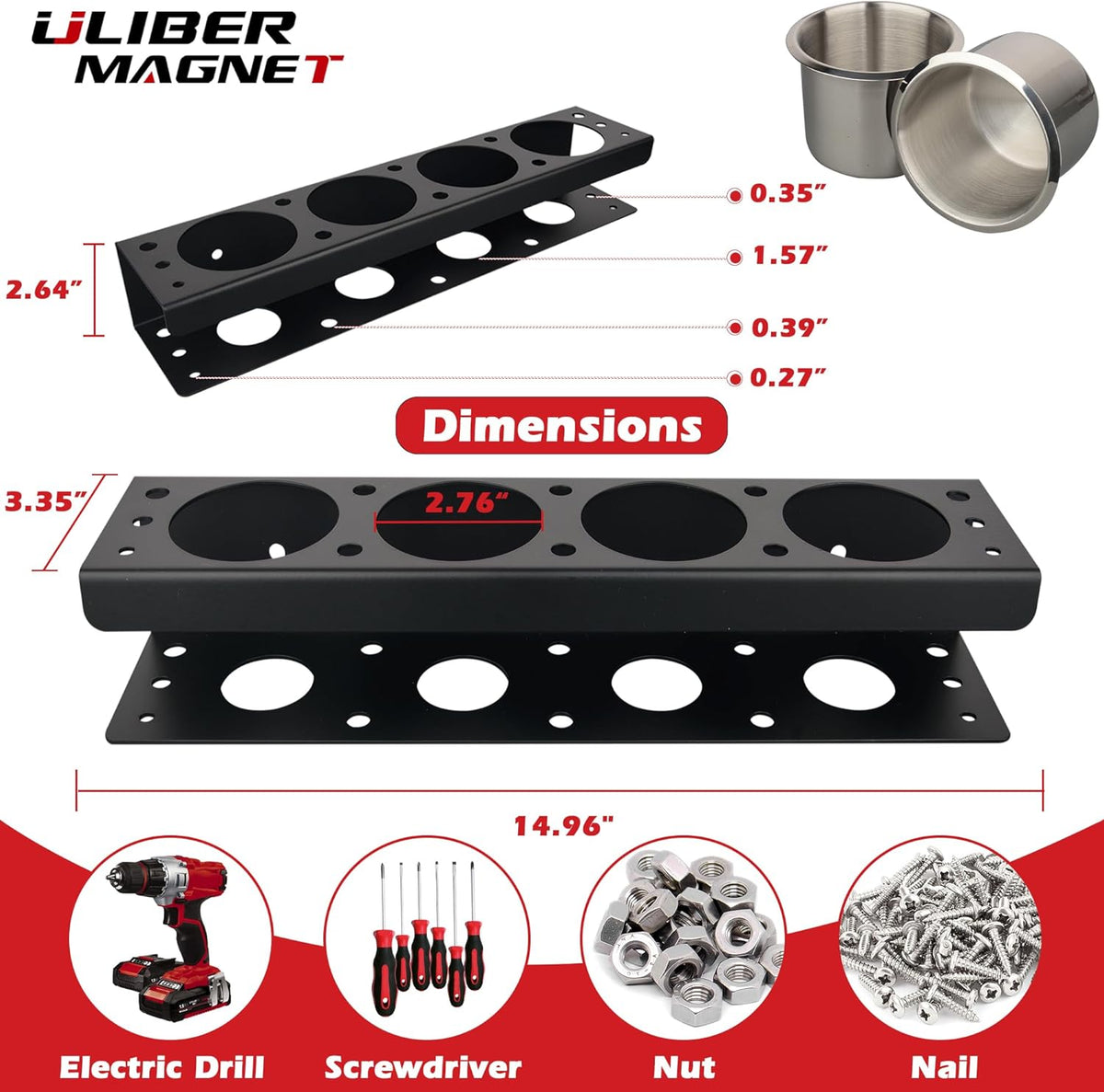 ULIBERMAGNET Power Tool Organizer Rack - Heavy Duty Magnetic Wall Mount for Spray Bottles & Tools | Garage Storage Solution