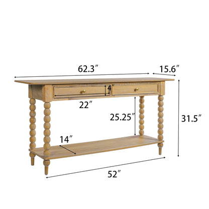 Christopher Knight Home Zeka Narrow Console Table with Storage, Wood Entryway Table with 2 Drawers and 1 Bottom Shelf, Retro Display Table with Unique Spherical Legs for Hallway, Living Room, Natural
