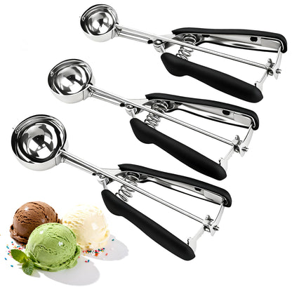KEETARA Cookie Scoop Set, Cookie Scoops for Baking Set of 3, Cookie Dough Scoop, Small/Large Ice Cream Scoop, 1/2/3 Tbsp Cookie Scoop with Trigger, Ice Cream Scooper, 18/8 Stainless Steel, Non-Slip