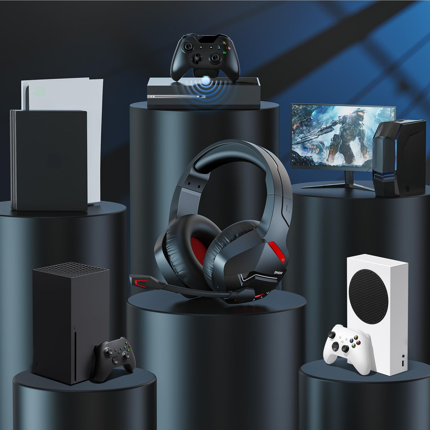 BINNUNE Xbox Wireless Gaming Headset for Xbox Series X/S, Xbox One,120H Ultra-Long Battery, Bluetooth 5.3 Gaming Headphones with Noise-Canceling Mic, Comfortable Over-Ear Headphones