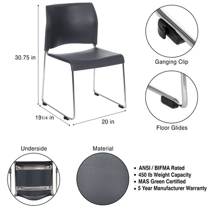 OEF Furnishings OEF8820-11-20/4 Commercial Stack Chair (Hard Plastic Seat and Back, Dark Gray, Chrome Frame, 4-Pack)