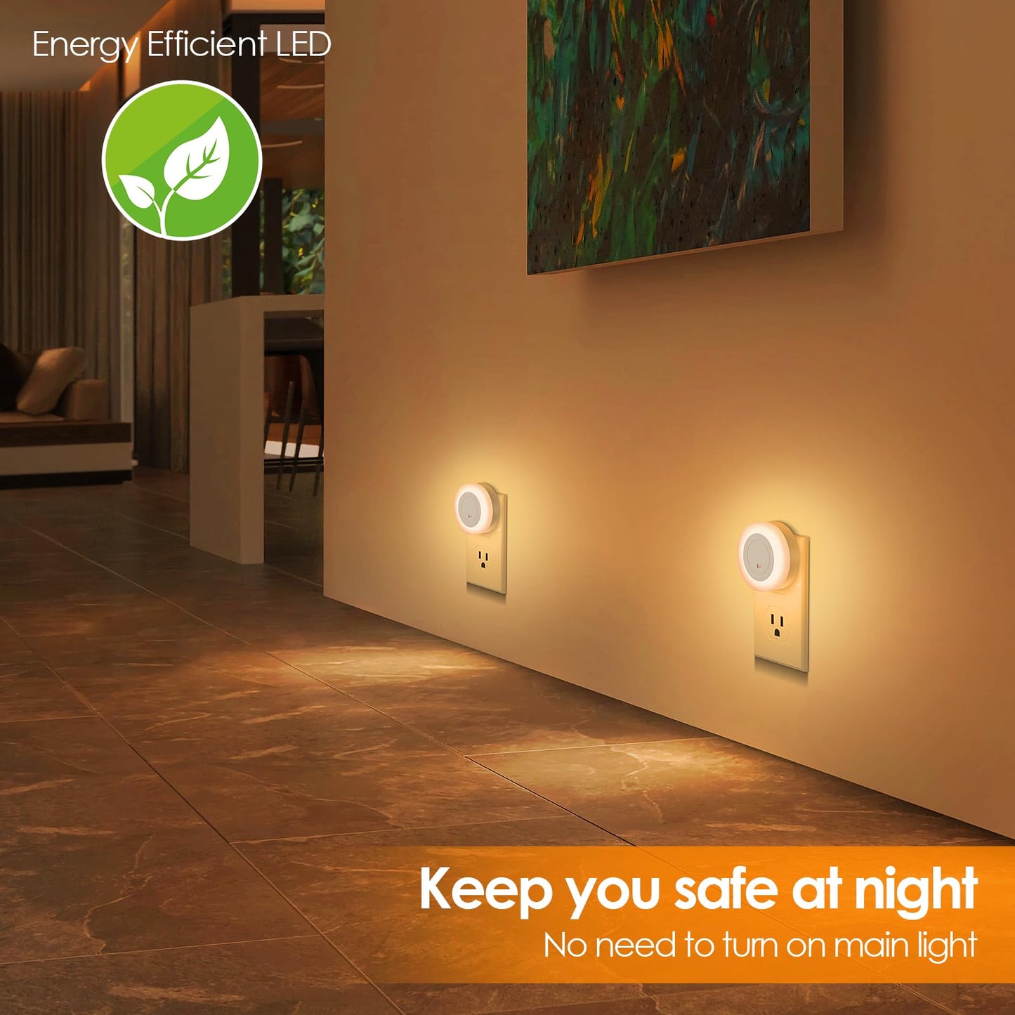 FOLKSMATE LED Night Lights Plug in, Dimmable Nightlight Plug Into Wall with Light Sensor, Soft White Adjustable for Adults, Bedroom, Bathroom, 2-Pack