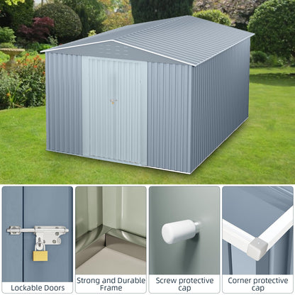 8x12 ft Outdoor Storage Shed, Galvanized Steel Metal Lockable Garden Shed with Sloping Roof, Ventilation & Weatherproof,Ideal for Tools & Equipment Backyard Garden Patio Lawn