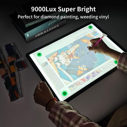 Rechargeable A4 Diamond Art Light Board with Carry Bag, 9000 Lux Tracing Light Box with Side Physical Buttons, 3 Colors & 6 Levels of Brightness, LED Light Pad for Diamond Painting, Weeding Vinyl