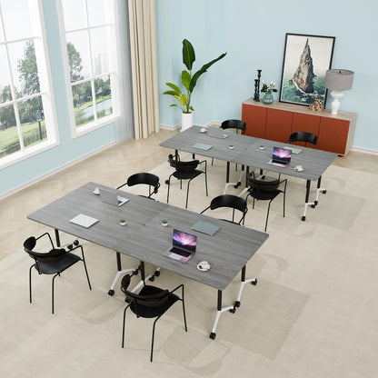 ZanyCajole Conference Room Table, Folding Conference Table with Silent Wheels, Modular Flip Top Mobile Training Tables for Office, Training Room, Meeting Rooms, School, 2-16 Person (4, Grey, 55.1in)