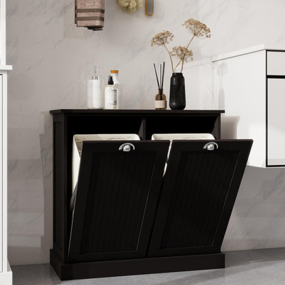 Two Compartment Tilt Out Laundry Sorter Cabinet Black