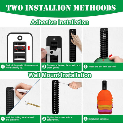 Hat Racks for Wall, 2pcs Cap Organizer Holds Up To 32 Caps, Sticky or Drilling Use, Hat Storage for Closet, Office