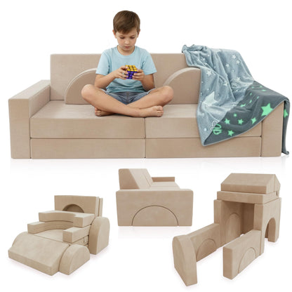 Cubby Couch 12-Piece Modular Kids Play Couch - Soft & Durable Toddler Couch with CertiPUR US Foam, Washable Covers - Playroom Furniture, Kids Sofa for Lounge, Living Room & Playroom - Cream