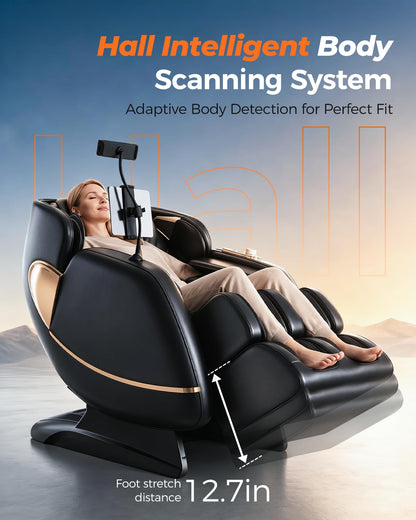 HaiyoHBED 2026 Massage Chair Full Body, PU Leather Zero Gravity Heated Back Foot Hand Massage Recliner, AI Voice Control, Office and Living Room Furniture, Portable - Black