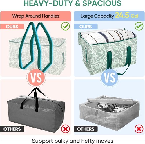 BALEINE 6-Pack Heavy-Duty Moving Bags - Oversized Storage Totes with Reinforced Handles (Antique Folidage)