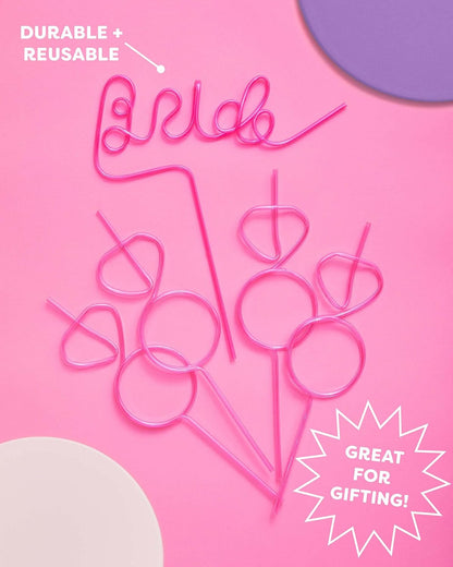 xo, Fetti Bachelorette Party XL Pink Bride + Diamond Ring Straw Set, 8 Pieces for Bridal Shower Decorations