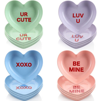 FoldTier 12 Pcs Valentine's Day Heart Bowls Conversation Hearts Plastic Bowls Plates 5.7 Inch Pink Snack Dessert Salad Fruits Decorative Plates Dishes for Valentine Wedding Kitchen Party Supplies